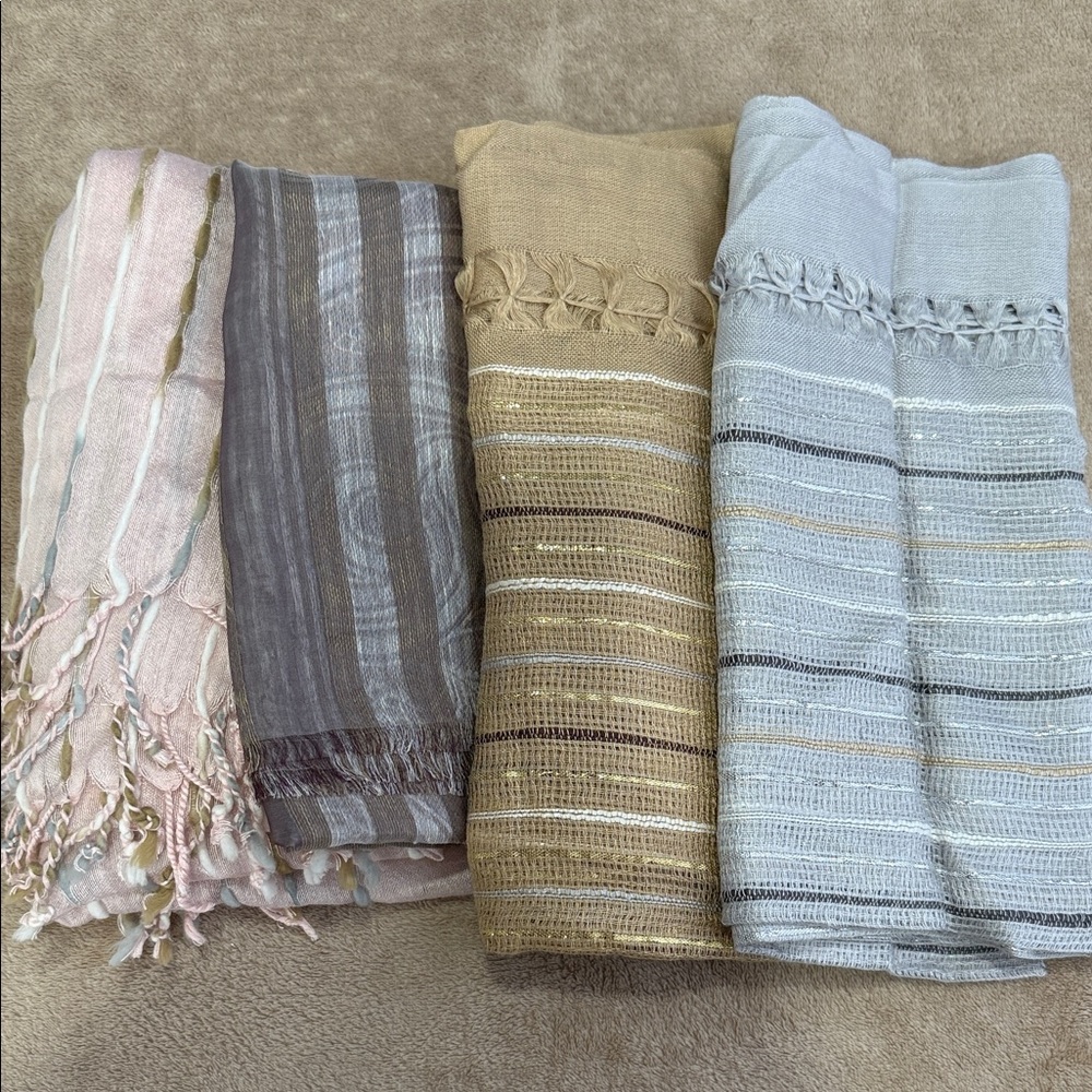 BUNDLE - Set of Four Striped Scarves in Neutral Tones